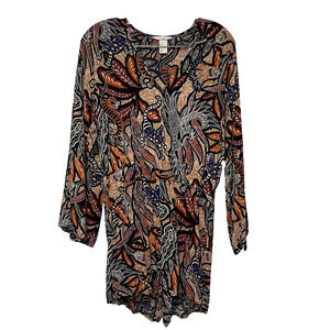 H & M Romper Womens Size 10 Lizard Peacock African Print Long Sleeve